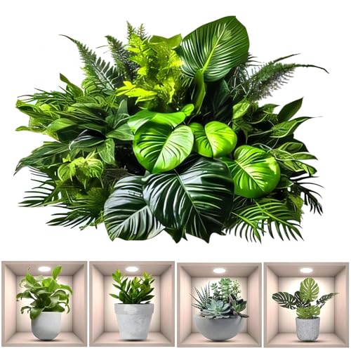 5 Pack 3D Green Plant Wall Decals Peel and Stick, Waterproof Wall Stickers Decor, Durable Vinyl Wall Murals for Bedroom, Living Room, Bathroom, Kitchen, Office