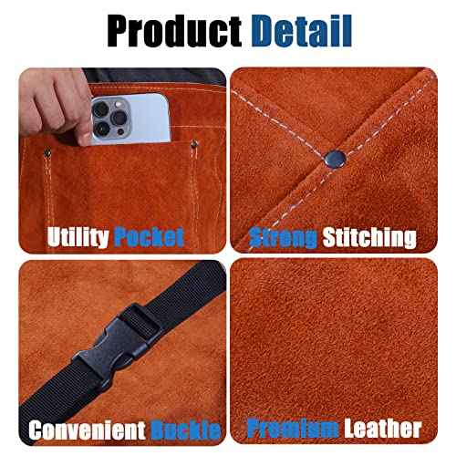 QeeLink Welding Pants - Heat & Flame Resistant Split Leather Safety Leg Protection for Men and Women, Adjustable M to XXXL