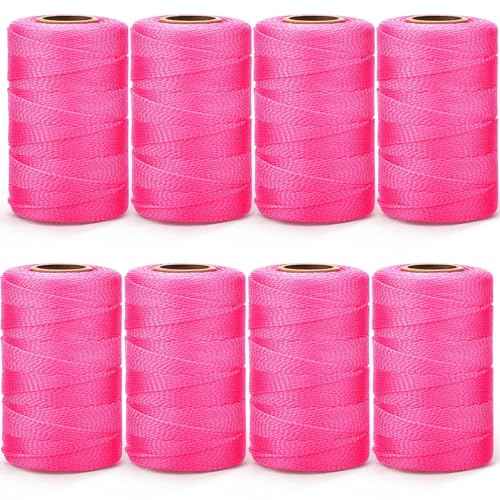 Woanger 8 Rolls Mason Line #18 Braided Nylon String Total 4000 Feet Length Masonry Nylon Twine for Construction Gardening Crafting DIY Project Workshop(Fluorescent Pink)