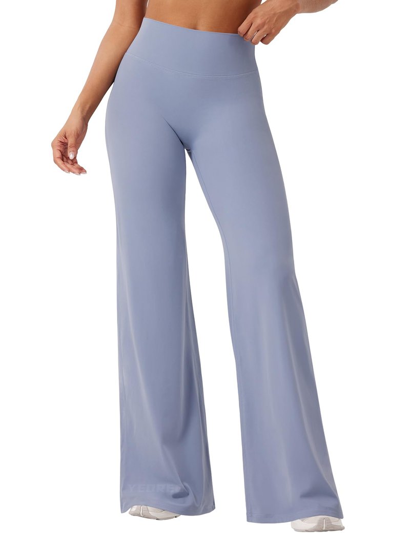YEOREO Workout Leggings Womens No Front Seam Straight Leggings 33" High Waist Buttery Eddiy Gym Yoga Pants Granite Blue M