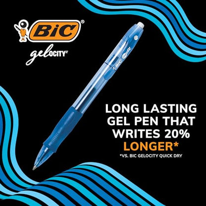 BIC Gelocity Original Blue Gel Pens, Medium Point (0.7mm), 12-Count Pack, Retractable Gel Pens With Comfortable Grip
