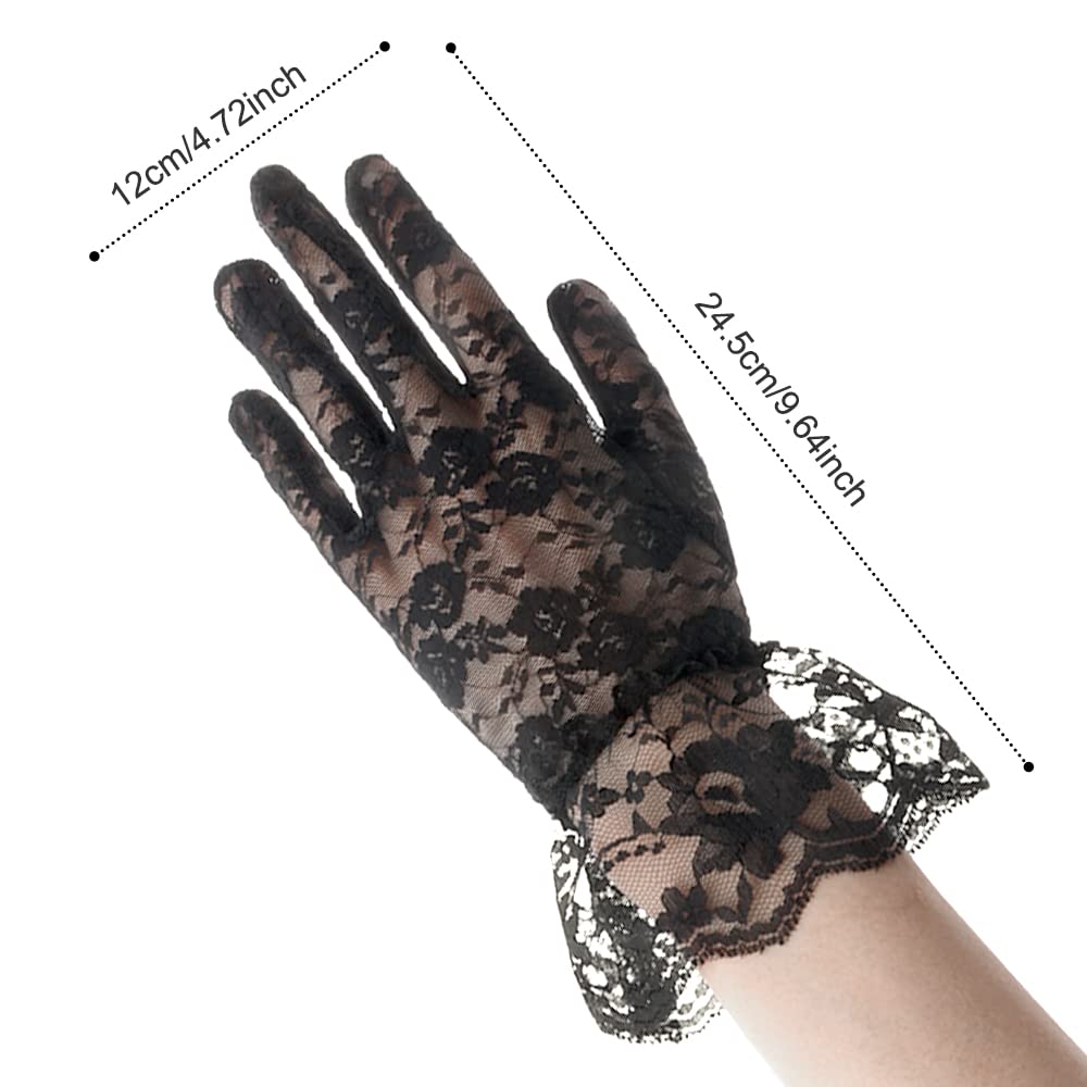 QPIXVB Black Lace Gloves,black gloves costume,Tea Party Glove,Elegant Glove for Bridal Wedding Sunblock Mesh Goth,vampire costume women dress,gothic dresses for women,halloween accessories