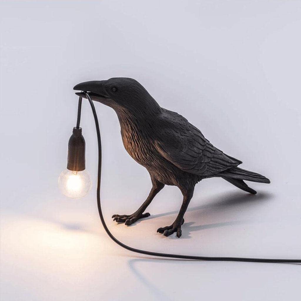Generic Raven Decor Table Lamp - Lifelike Resin Crow Bird Desk Lamp Creative Animal Styling Light Bedroom Bedside Wall Sconce Lamp Light Decoration - Black Table lamp