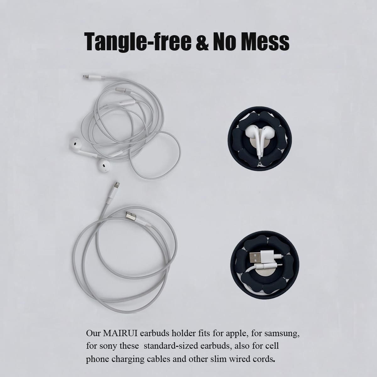 MAIRUI Wired Earbud Case Earphone Headphone Cord Organizer Earbuds Wrap Soft Silicone Magnetic Holder Storage Tangle Free Cable Winder(Black)