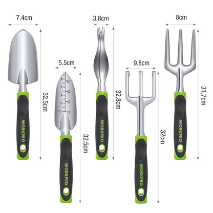 WORKPRO 5 Pcs Gardening Tools Cast Aluminum Garden Set with Fork, Weeder, Claw, Trower, Soil Shovel for Gardener