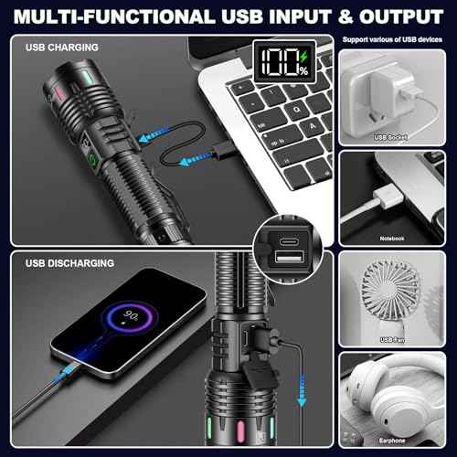 Esgreen Rechargeable Flashlights High Lumens 10000 Single 2 Modes, Super Bright LED Flashlight USB C Long Distance 3280ft, Powerful Long Lasting 10H Heavy Duty Strong Flash Light for Camping Hiking