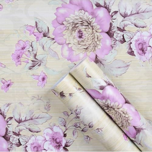Retro Style Blooming Purple Flower Wallpaper Peel Stick Shelf Liner Funitures Dresser Drawer Cabinet Paper Decor 17.7 Inch by 100 Inch