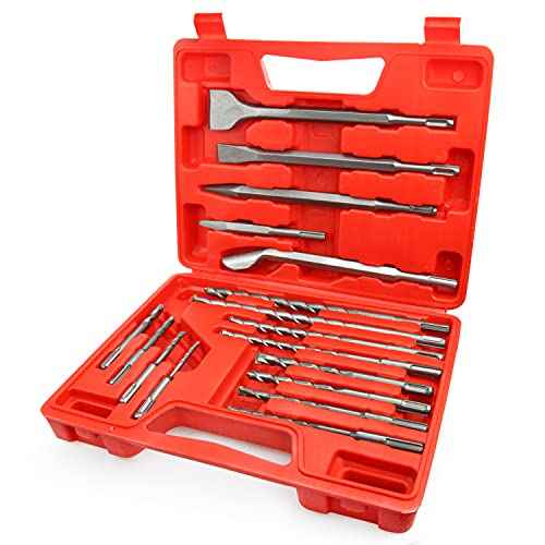 17PCS Rotary Hammer & Chisels Masonry Drill Bit Set, SDS Plus Drill Bits Set, Fit for Drilling and Cutting in Concrete,Brick,Walls