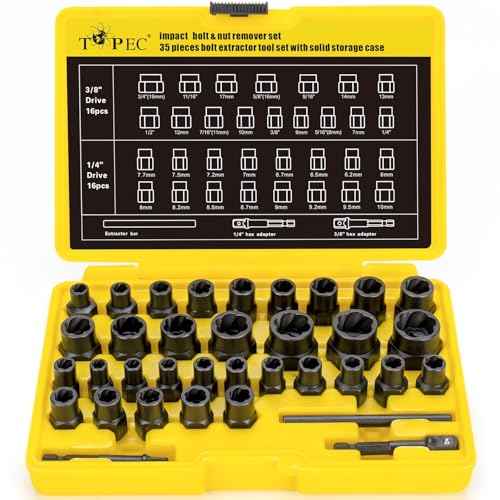 Topec Bolt Extractor Kit, 35-Piece Broken Bolt Extractor Set, Impact Bolt & Nut Remover Socket Set, Removal Tool for Removing Damaged, Frozen, Rusted, Rounded-Off Bolts, Nuts & Screws