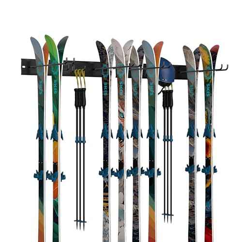 EVERHANGER Wall Mount Ski Rack for Garage, Ski Storage Hangers for Indoor/Outdoor, Wall Ski Holder Holds Up to 8 Pairs of Skis