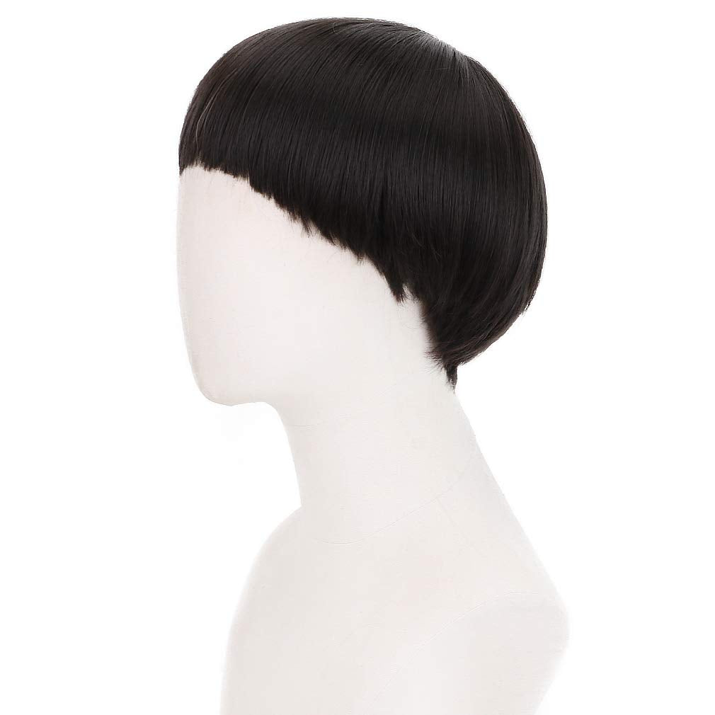 PARTY ZONE Short Black Luffy Cosplay Wig-80s Outfit For Men Synthetic Bowl Cut Mushroom Hair Anime Wigs Old Man Movie Party Halloween Vector Costume Wig (Black)