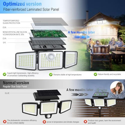 daphino Solar Lights Outdoor 2500LM Motion Sensor Outdoor Lights,3 Head 355° Wide Angle Street Area Lights, Waterproof Security Lights with 3 Modes(Non-Remote,3 Pcs)