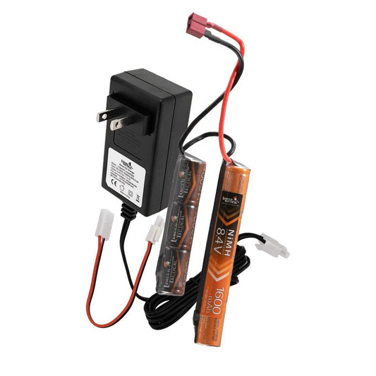 Lancer Tactical 8.4v Nunchuck Nimh Battery Pack with Smart Charger, 8.4v 1600 mAh Dean Connector with Compact Smart Charger