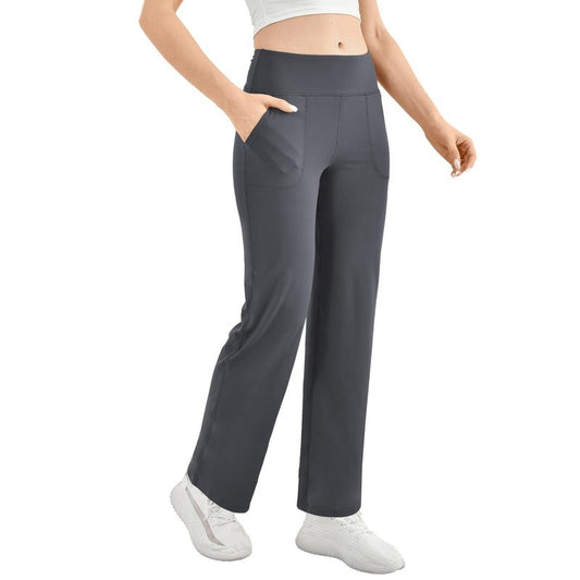Walifrey Wide Leg Yoga Pants for Women, Loose Stretch Sweatpants with Pockets Casual Lounge, Grey, L
