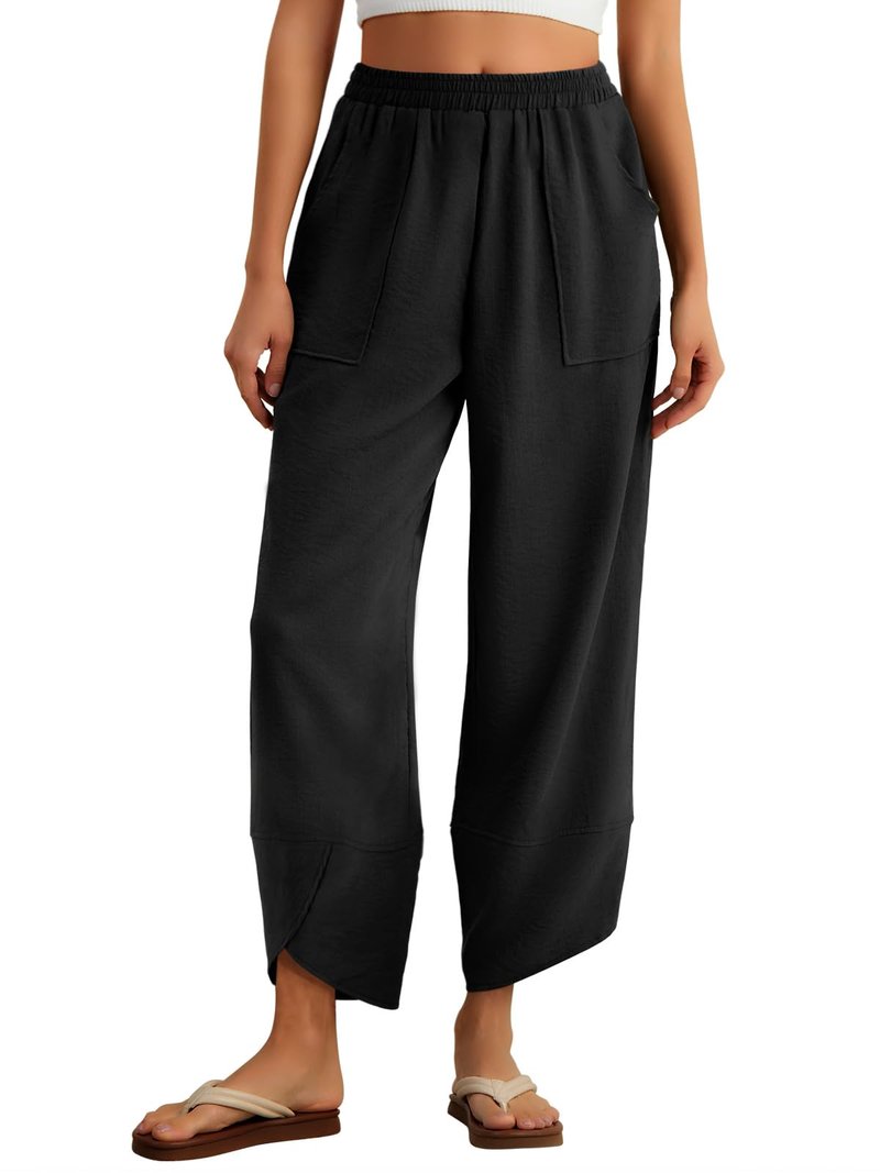 Feiersi Womens Baggy Wide Leg Pants Elastic Waisted Casual Palazzo Harem Pants Summer Beach Trousers