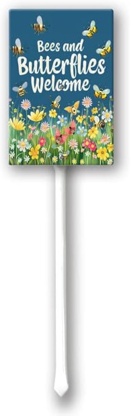 Uptell Bees Butterflies Welcome Here Yard Signs with Stakes Aluminum Sign for House/Front Door and Business Outdoor Decoration 7x8.8 Inch
