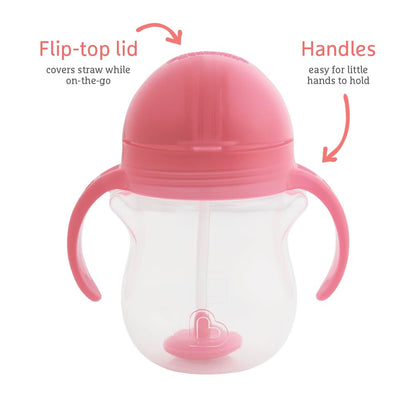 Munchkin Click Lock Tip & Sip Straw Cup Set| Baby & Toddler Sippy Cups with Straw| BPA Free Non Spill Cup| Dishwasher Safe Baby Straw Cup| Weighted Straw Childrens Cups| 7oz/207ml| 2 Pack| Pink/Purple