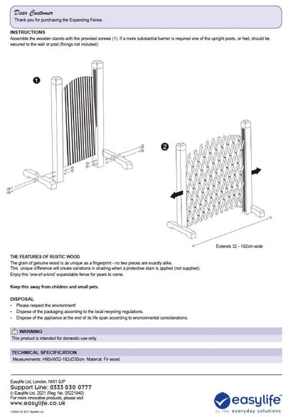 Easylife Solid Wood Expanding Fence, Mobile and Movable Fence, Gardeners & Pet Owners, Fold-able Design and Lightweight, H:90cm x W:30-190 cm from Easylife Lifestyle Solutions - Natural Wood