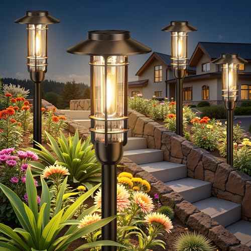 6 Pack Solar Pathway Lights Outdoor, Upgraded Bright Solar Powered Garden Light Outside, Waterproof Outdoor Lighting for Landscape Lawn Patio Yard Path Driveway Walkway Decor, Warm White