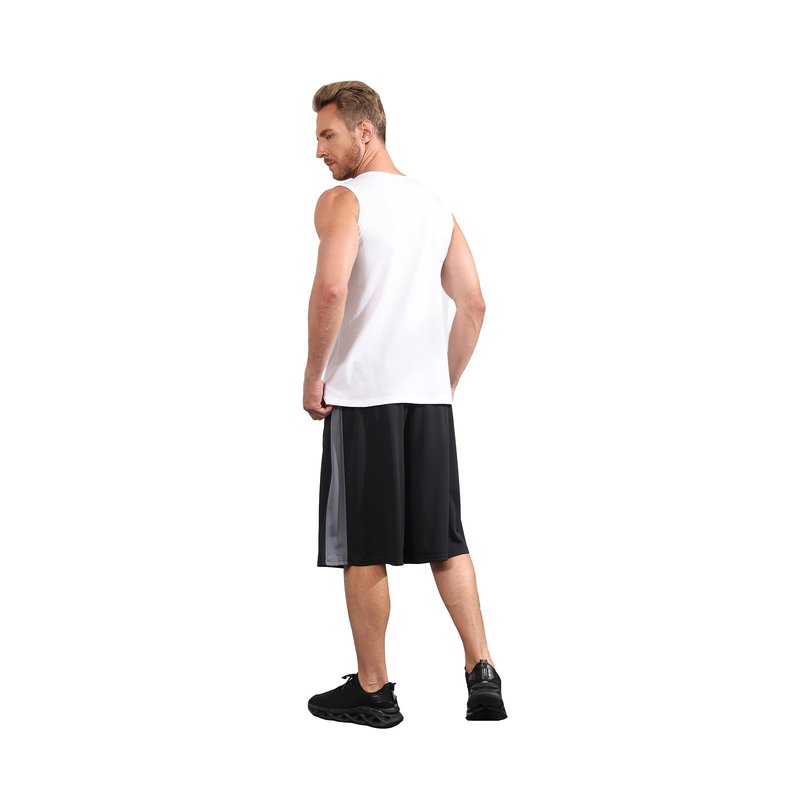 LukBerd Men's Long Athletic Shorts Black Basketball Workout Gym Shorts Below Knee Loose-Fit with Pockets L