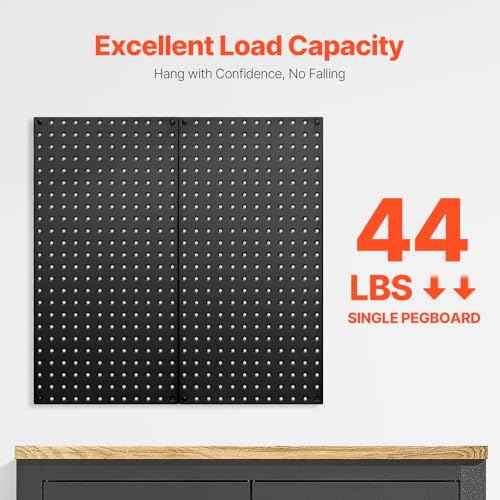 VEVOR Metal Pegboard Panels, 24" x 12" Pegboard, 2 Panels, Heavy Duty Steel Peg Board Wall Organizer, for Living Room Garage Tool Storage Workbench Office Organization Craft Room Kitchen Home, Black