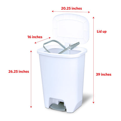 Glad Premium 20 Gallon Trash Can - Plastic Kitchen Waste Bin with Odor Protection of Lid, Stainless Steel Step On Foot Pedal and Garbage Bag Rings, Black