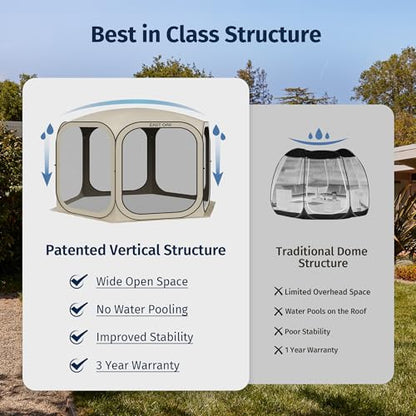 EAST OAK Screen House Tent Pop-Up, Portable Screen Room Canopy Instant Screen Tent 10 x 10 FT with Carry Bag for Patio, Backyard, Deck & Outdoor Activities, Beige