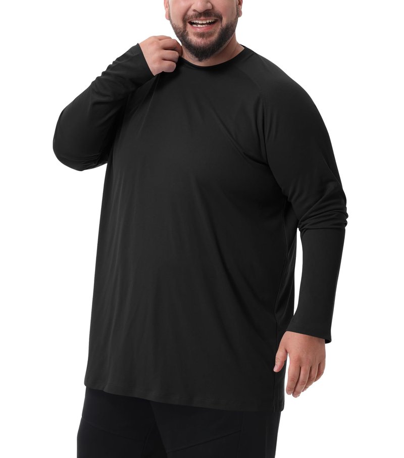 Mens Big and Tall Long Sleeve Swim Shirt Sun Protection UPF 50+ Rash Gard Quick Dry T-Shirt Black
