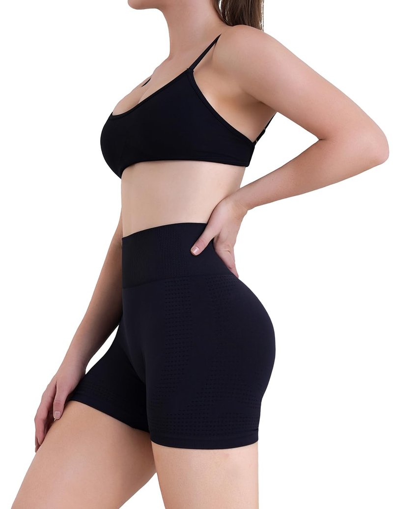 Sunzel Women's Hidden Scrunch Butt Lifting Biker Shorts with Tummy Control - High Waisted Mesh Breathable 4”Yoga Shorts for Workout, Gym, Running & Lounge,Black,Medium