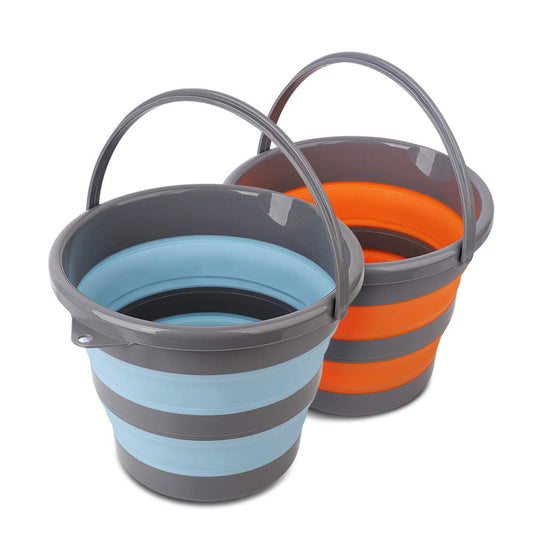 2 Pack Collapsible Plastic Bucket with 2.6 Gallon (10L) Each, Foldable Round Tub for House Cleaning, Space Saving Outdoor Waterpot for Garden or Camping, Portable Fishing Water Pail (Blue & Orange)