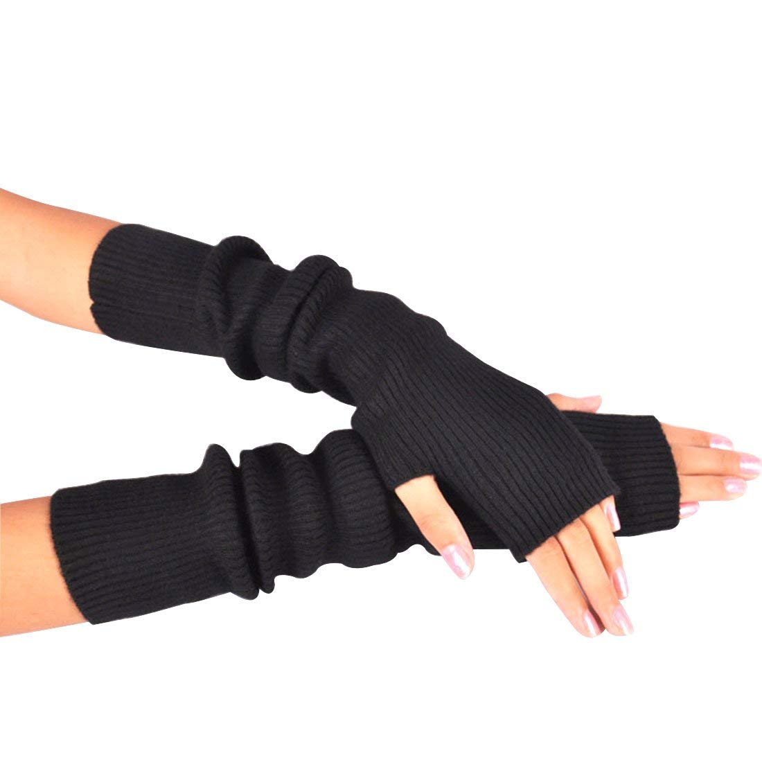 Novawo Wool Blend Warm Arm Warmers Long Fingerless Gloves for Women