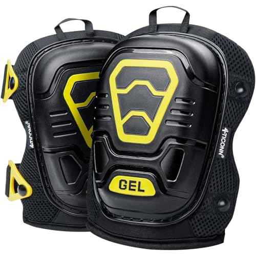 TICONN Gel Knee Pads for Work, Professional Heavy Duty Work Knee Pads for Men with Soft Foam and Gel Cushion for Men Construction, Garden, Flooring (Black/Yellow)