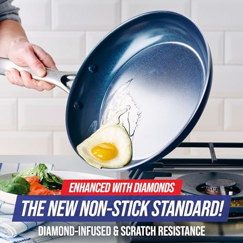 Blue Diamond 8" Nonstick Frying Pan Skillet, Diamond Infused PFAS & PTFE-Free Ceramic Pot, Dishwasher & Oven Safe, Stay Cool Handle, Durable Non Toxic Metal Utensil Safe, Egg & Omelet Pan, Blue