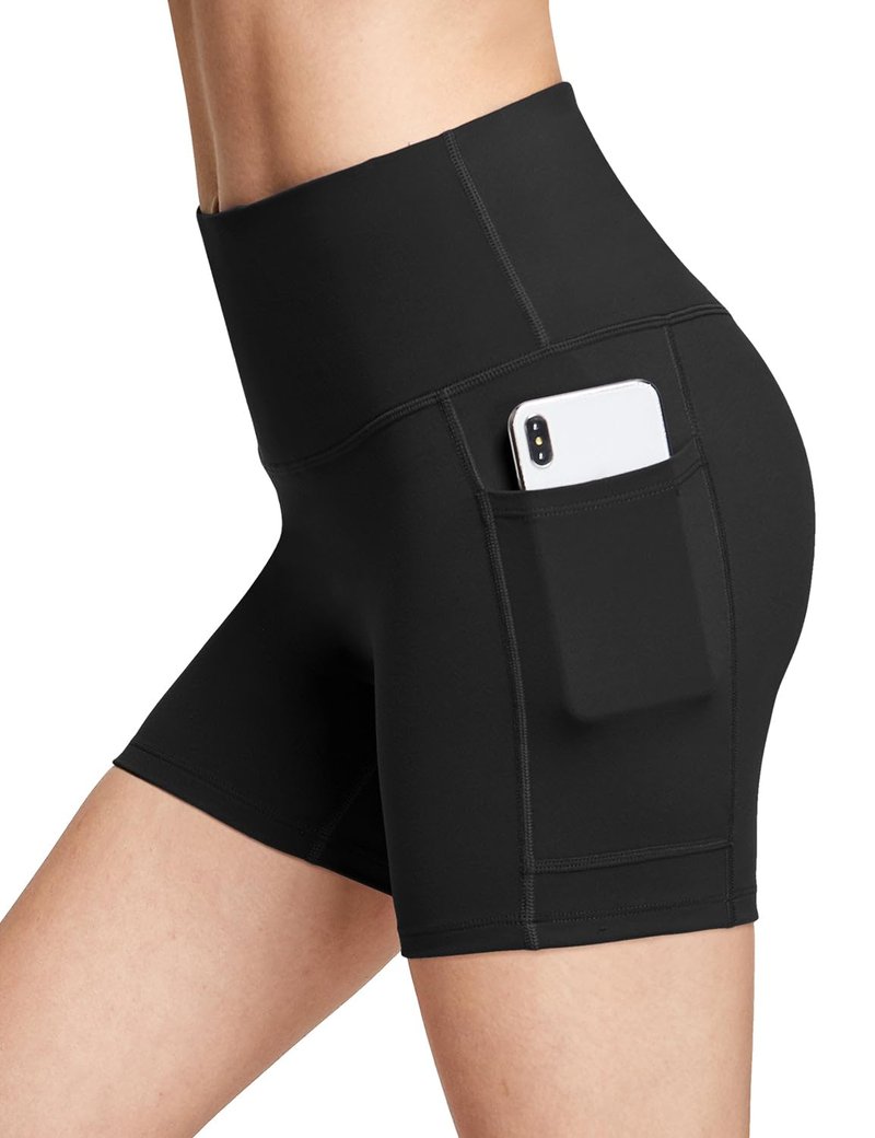 baleaf Biker Shorts Women Yoga Gym Workout Spandex Running Volleyball Tummy Control Compression with Pockets Soft 5" Black S