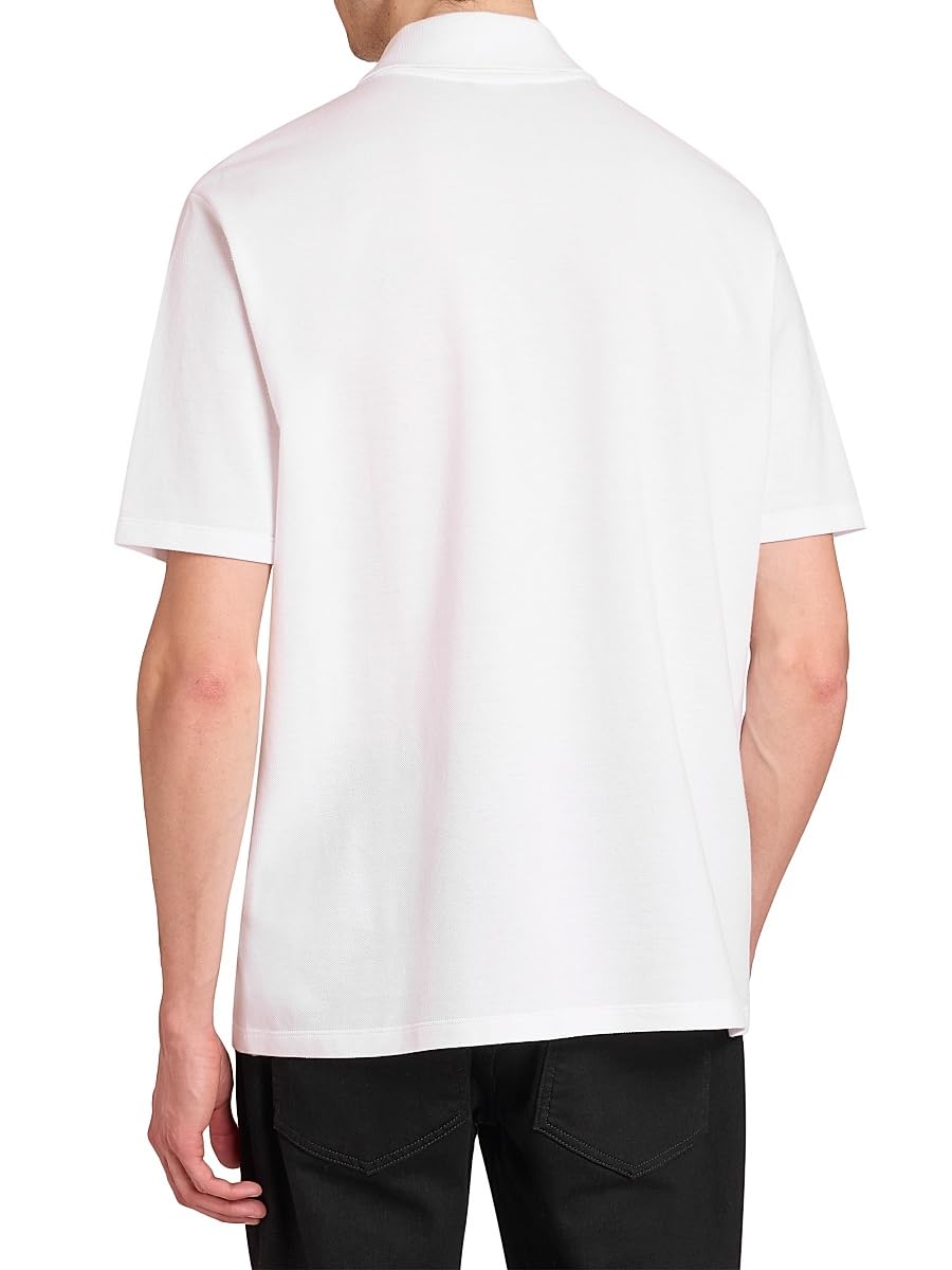 Balmain, Small Coin Cotton Polo Shirt, Medium, Blanc Noir
