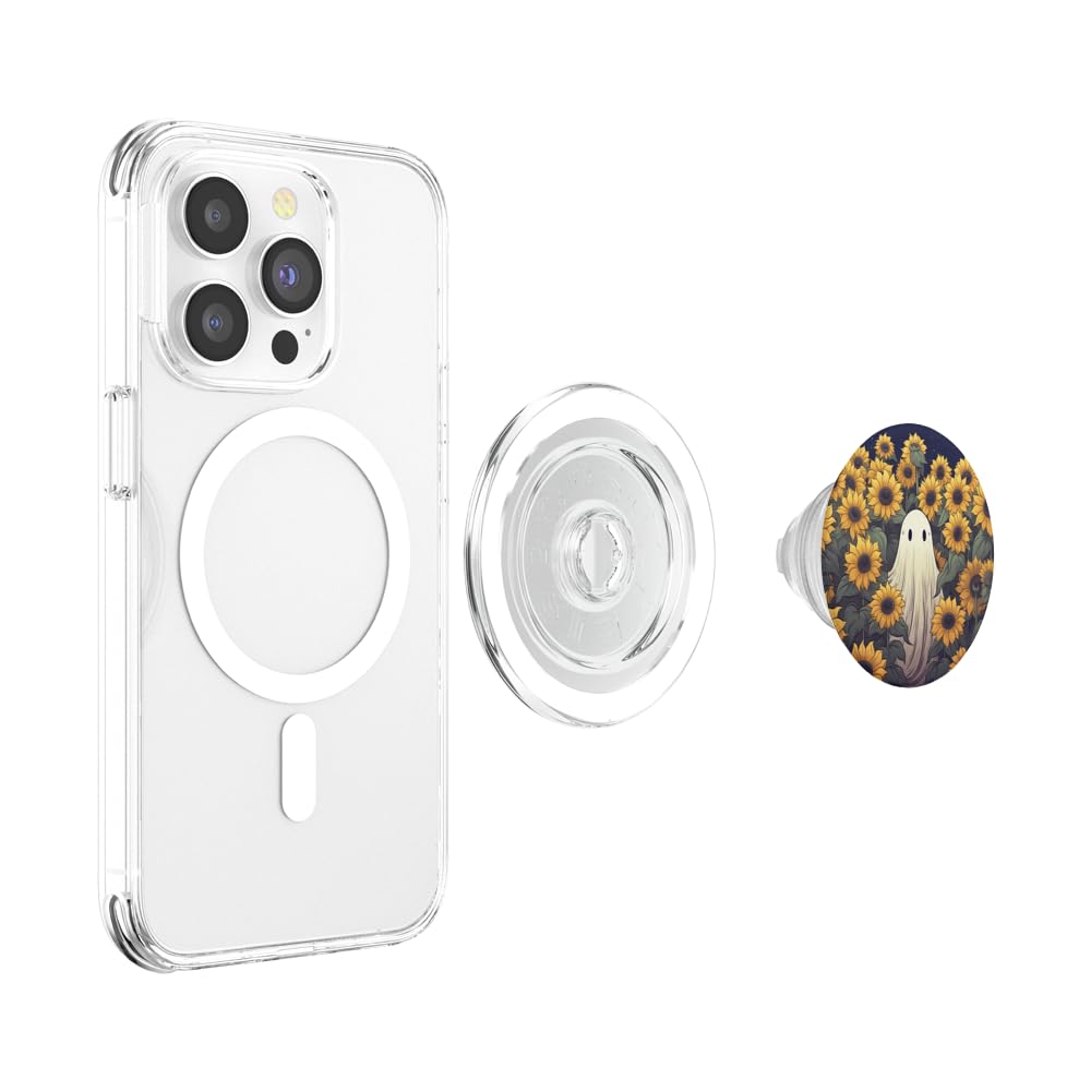 Vintage Ghost Sunflower Pattern Cute Halloween Floral Garden PopSockets PopGrip for MagSafe