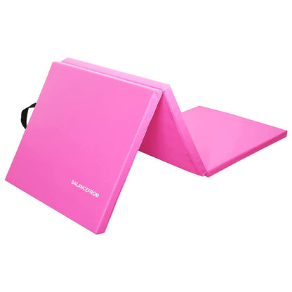 BalanceFrom 6x2 Feet 3-Panel Folding Gymnastics Mat – 1.5-Inch Thick Pad with Vinyl Surface and Carrying Handles for Tumbling, Yoga, Pilates, Home Workouts, and Martial Arts
