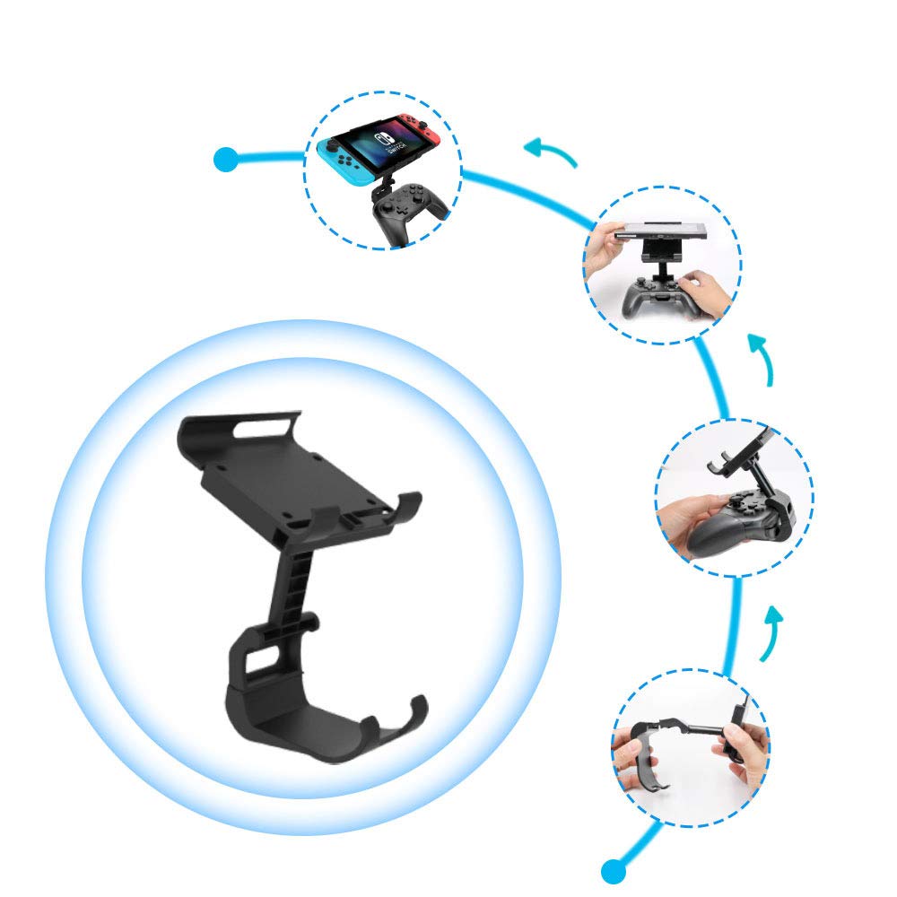 J&TOP Adjustable Mount Clip for Switch Official Pro Controller, The Original Pro Controller Clip Mount Compatible with Nintendo Switch/OLED/Lite,Black