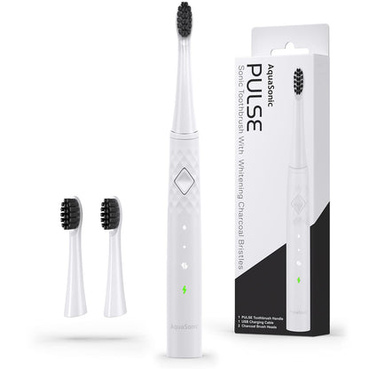 AquaSonic Pulse – Ultra Whitening Electric Toothbrush w Activated Charcoal Whitening Bristles – Sonic Rechargeable toothbrush – 3 Modes & Smart Timers – Lasts 45 days – Home & Travel Toothbrush
