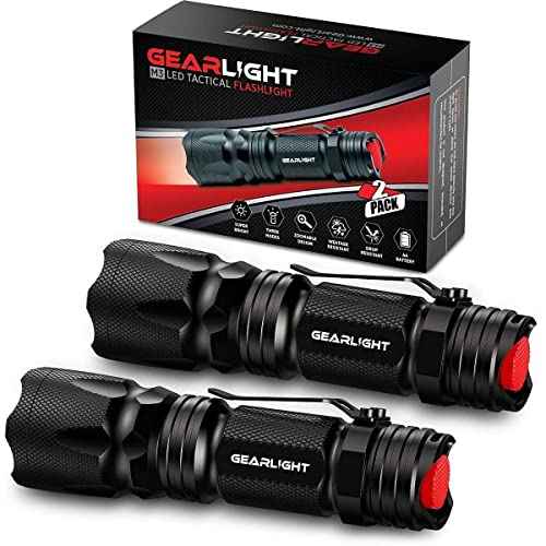 GearLight M3 Mini LED Flashlight - 2 Bright, Small Tactical Flashlights with High Lumens and Pocket Clip for Camping, Outdoor & Emergency Use ? - Black