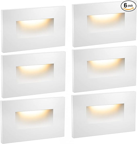 Step Lights Outdoor 6 Pack Classic, 120V 3CCT Selectable Stair Lights Indoor, Waterproof LED Deck Decor Hardwired Dimmable, White Finish Aluminum Outdoor Lighting, ETL Wet Rated