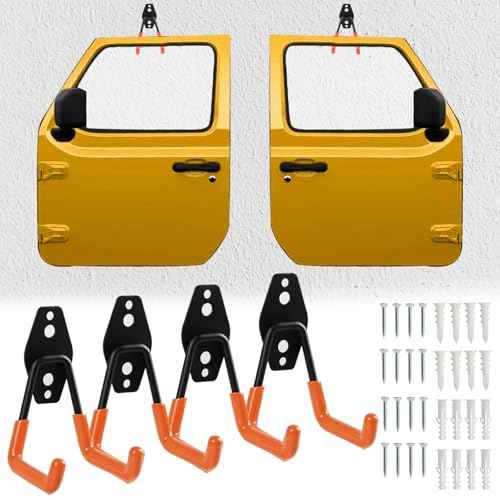 Xislet 4Pcs Jeep Door Hangers Jeep Wall Mount for Door Storage Hangers Compatible with 1956-2025 Jeep Wrangler CJ YJ TJ LJ JK JKU JL JLU JT, Removable Door Storage Holder Garage Hooks Heavy Duty