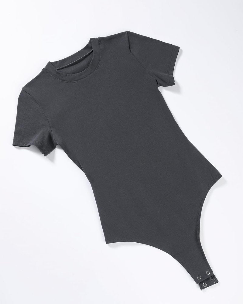 AUROLA Everyday Crew Neck Bodysuits Shirts,Going Out Short Sleeve Casual Basic Stretchy Fashion One Piece,Grey Nights,S