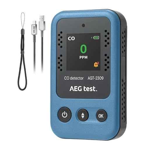 AGT-2309 Portable Carbon Monoxide Detector, 15-Day Standby, Rechargeable Mini CO Monitor with Lanyard for Travel & Camping, Handheld CO Meter with Audible & Visual Alerts, 0-1000ppm - Blue