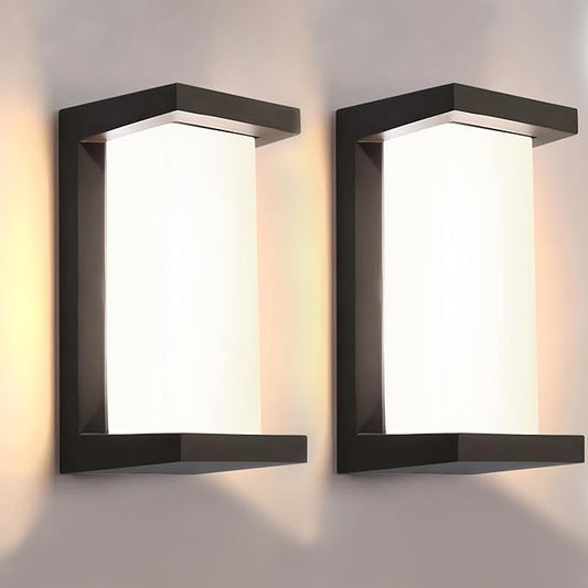 wowlite Outdoor Wall Lights for House 2 Pack, LED Exterior Lighting Fixtures 3 Colors Changeable, Matte Black Outdoor Sconce Lights, IP65 Waterproof Front Porch Light for Garage Garden Patio