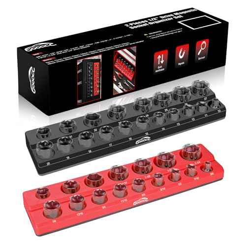 GOOACC 1/2" Magnetic Socket Organizer Set, 2 Pieces Metric & SAE Socket Drive Holders, 1/2 inch Drive Socket Organizer Trays Holds 35 Standard Sockets for Tool Box