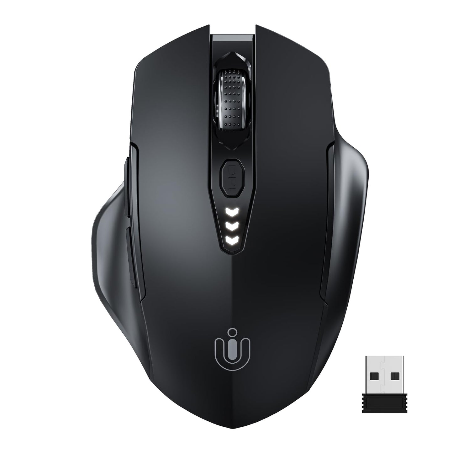 Uineer Wireless Mouse, [Upgraded] Visible Battery Display，Rechargeable Laptop Mouse 2.4G USB, 4 Adjustable DPI levels,Optical Mice for Laptop PC Computer，Matte Black