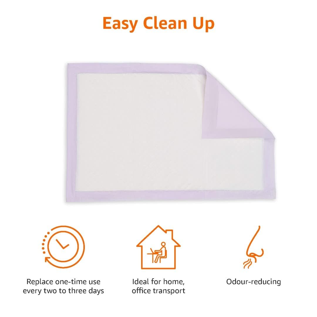 Amazon Basics Cat Pee Pads, Super Absorbent, Odor Control, Universal Fit for Litter Box, Disposable, Multi-Cat, Unscented, Purple and White, 20 Count