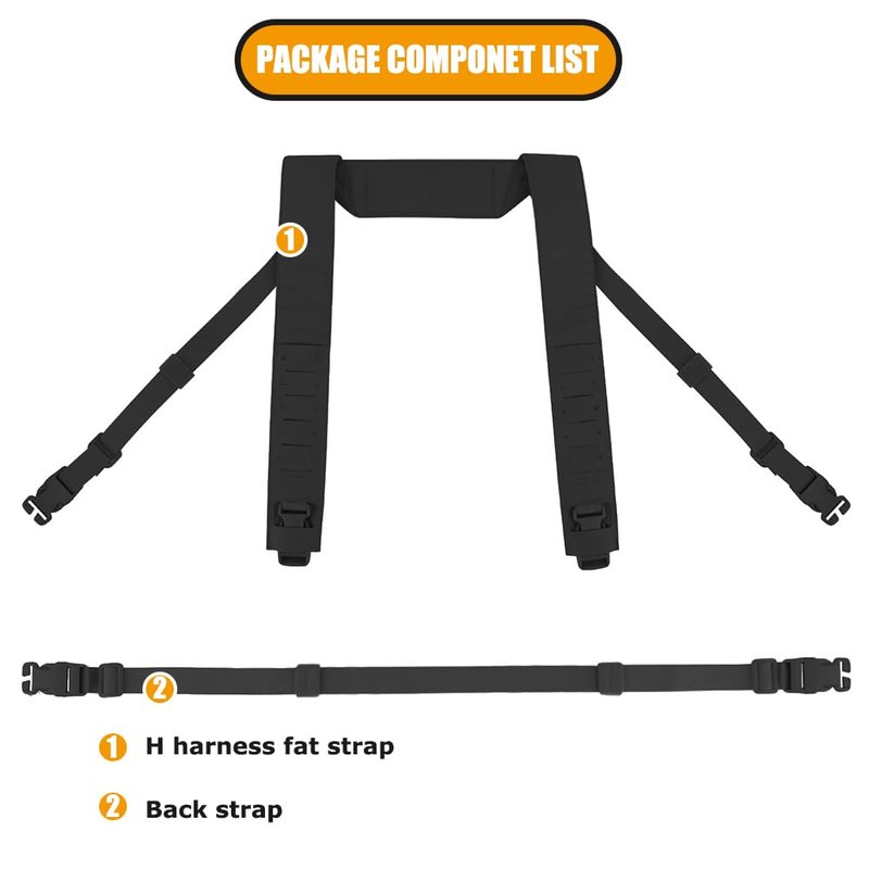 KRYDEX Laser Cut Shoulder Strap H Harness and Back Strap with Quick Release Buckles for MK3 MK4 MK5 Chest Rig (BK)