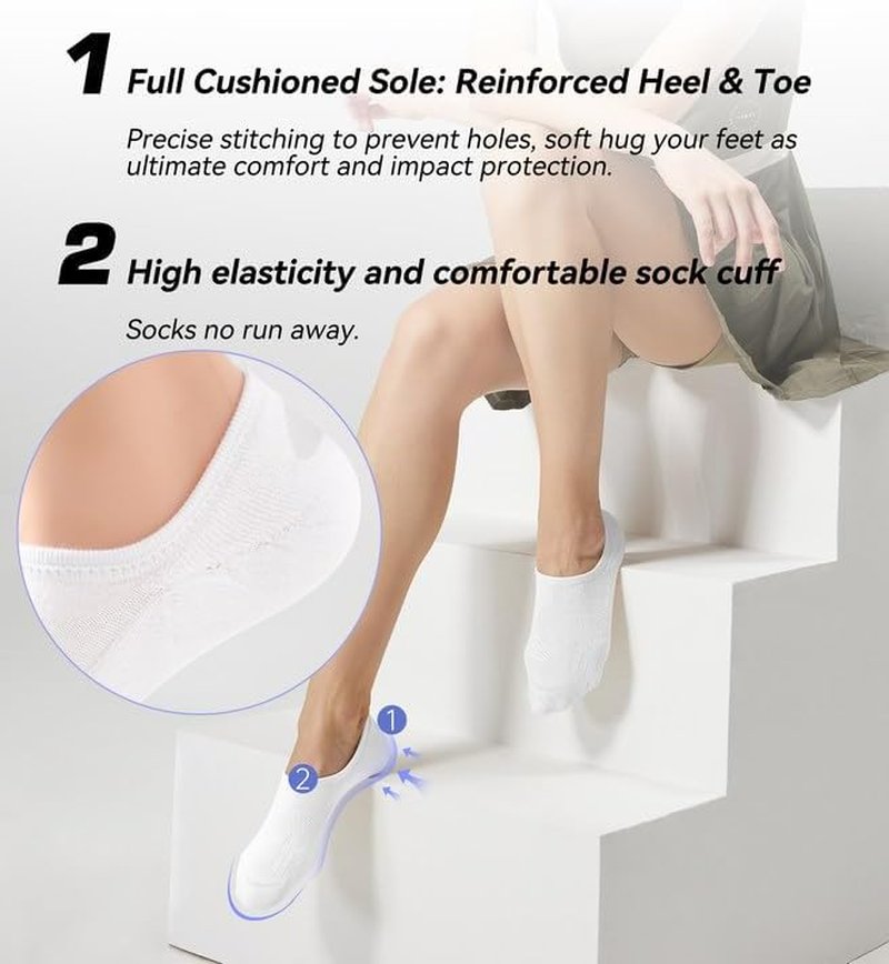 FITRELL No Show Socks for Women - Cotton Cushioned Athletic Ankle Socks | 5-8 Pairs, Non-Slip Design